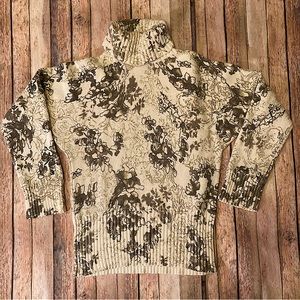 J-Jill L Petite Angora Blend Ribbed Turtleneck Sweater Cream/Gray/Green